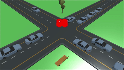 Traffic gameplay showing cars stopping and traffic control